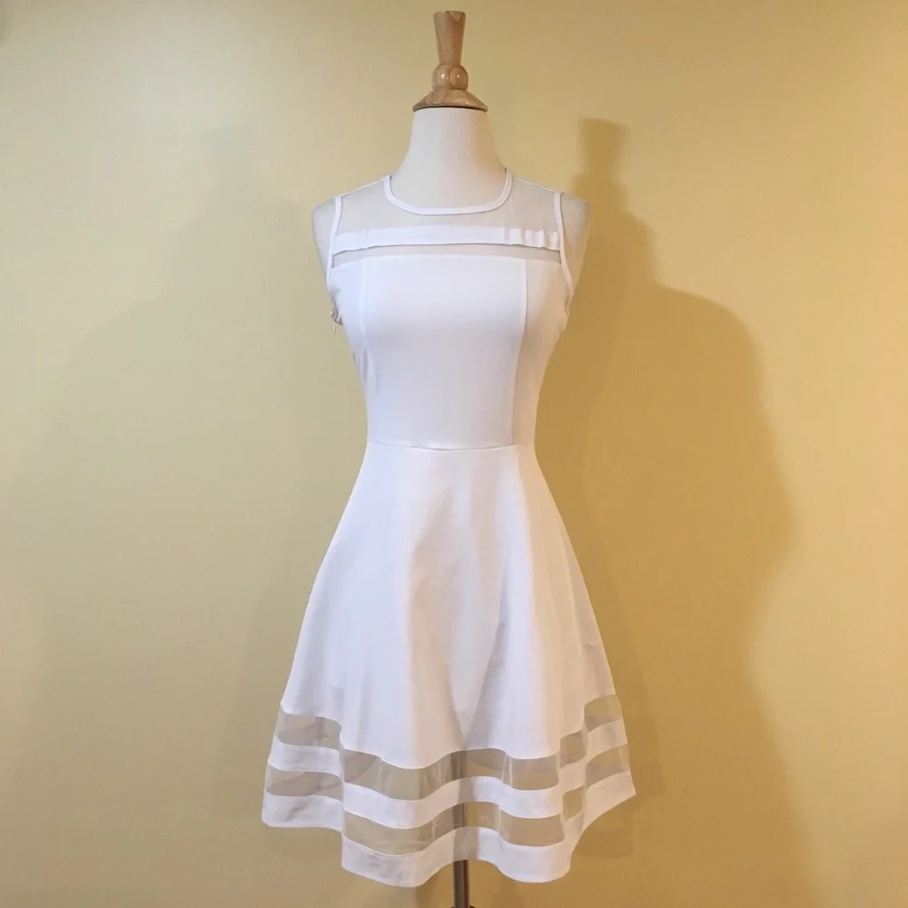 Sheer Mesh Stripes Fit and Flare Skater Dress White - Picture 5 of 11